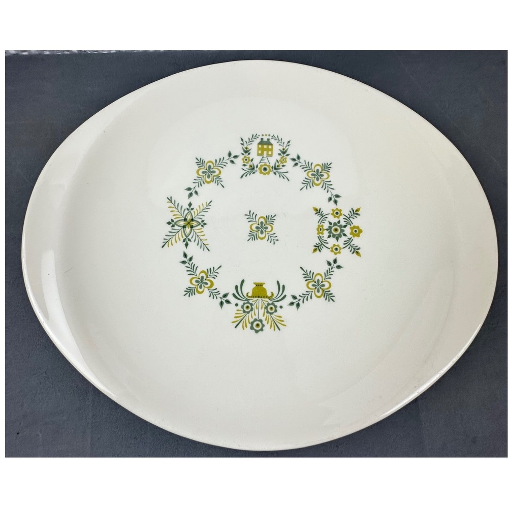 Steubenville Provincetown Oval Serving Platter 13" Green Yellow Floral Vintage